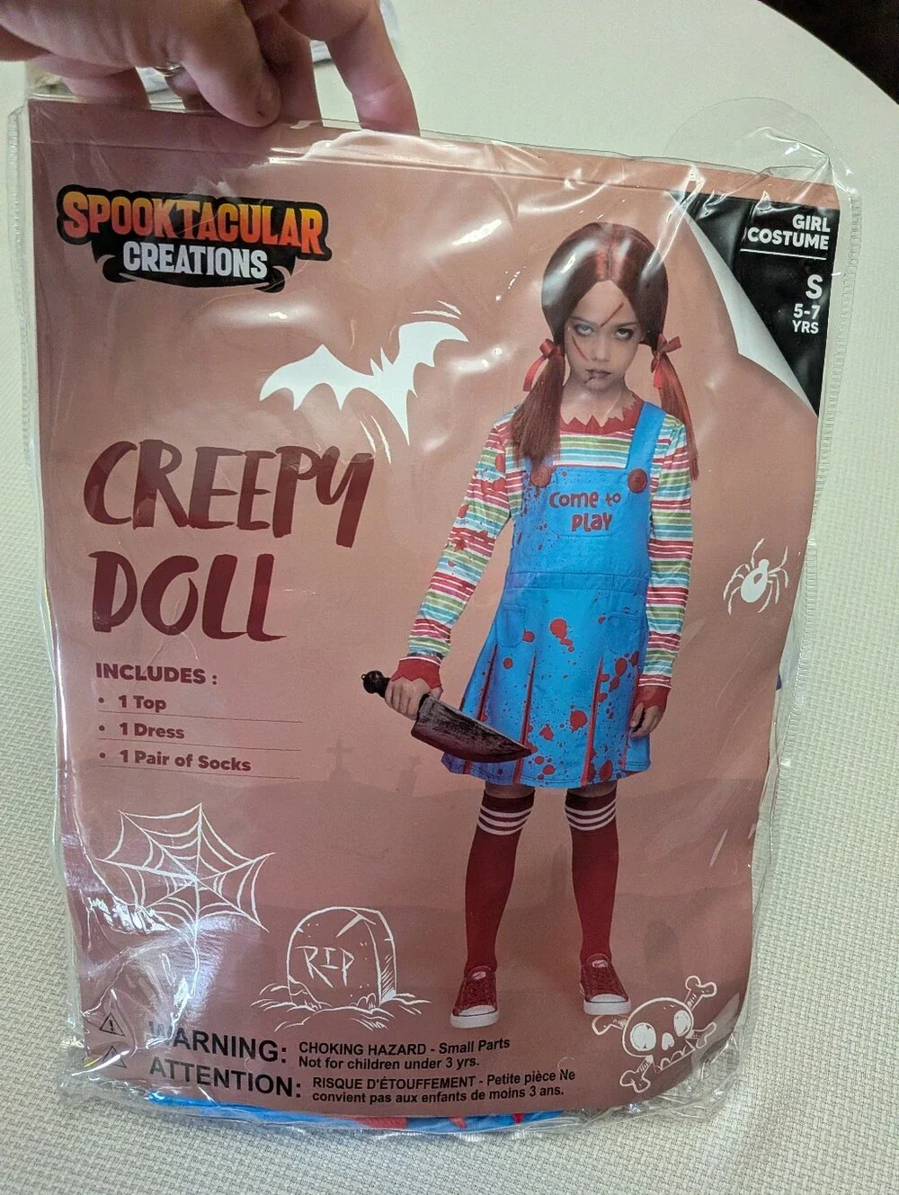 Girls' Blue 'Come to Play' Horror Costume Dress Creepy Doll